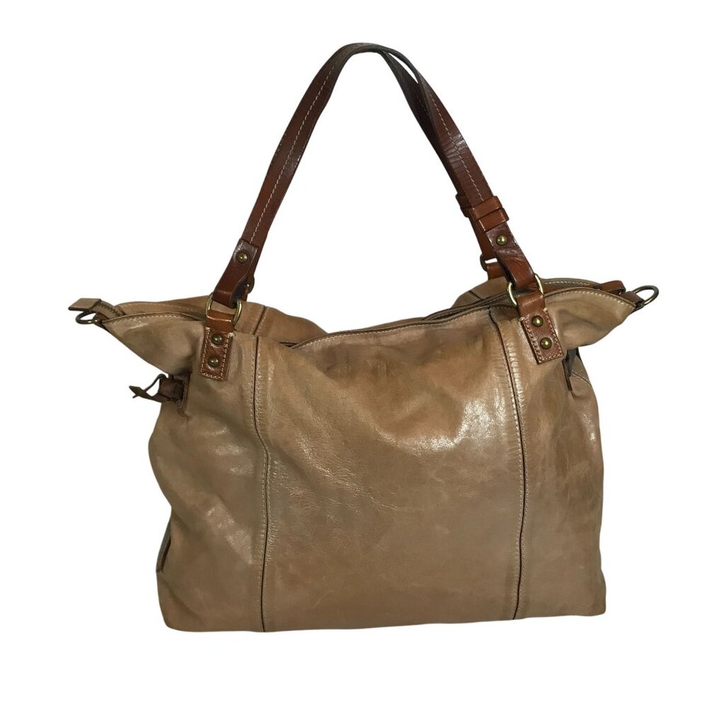Cavalcanti Tan Leather Handmade Italian Shoulder Bag Interior Compartments 14X14